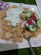 Today's dinner! Rice, Salad and curd: thumbnail