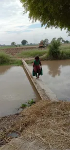 A Child Take Water From The Canal In Plastic Cans. thumbnail