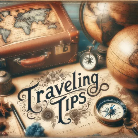 DALL·E 2024-01-07 20.31.24 - A captivating image with 'Travelling Tips' in a sophisticated script, set against a dreamy backdrop showcasing a world map, vintage compass, and old-f.png