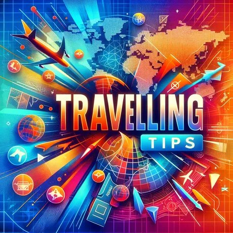 DALL·E 2024-01-07 20.30.39 - A vibrant image featuring the text 'Travelling Tips' in a modern, dynamic font, set against a colorful background that includes representations of int.png